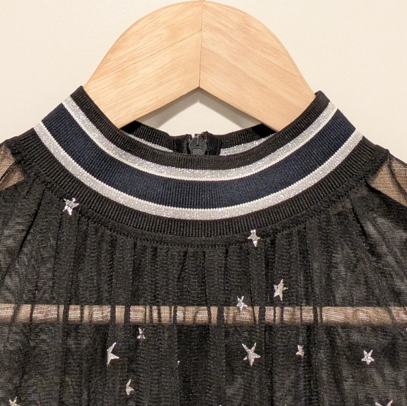 Tory Burch 0 Sheer Stretch Mesh Silver Star Print Dress with Sparkle Collar - Picture 4 of 13
